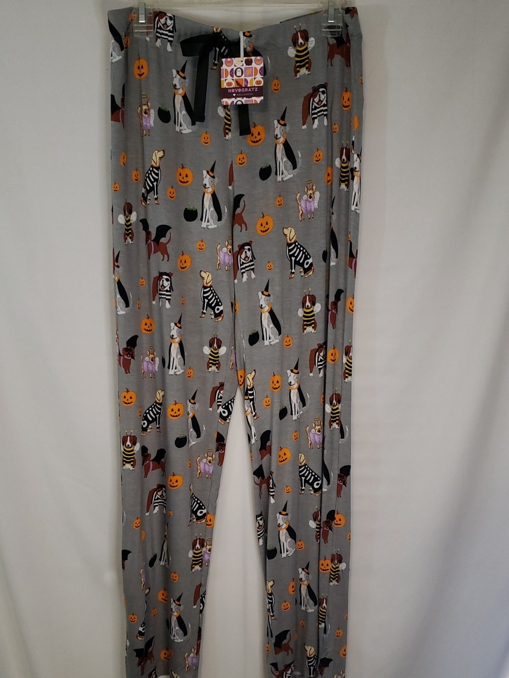 Novogratz Halloween Costumed Dog and Pumpkins Print Gray Lounge Pants